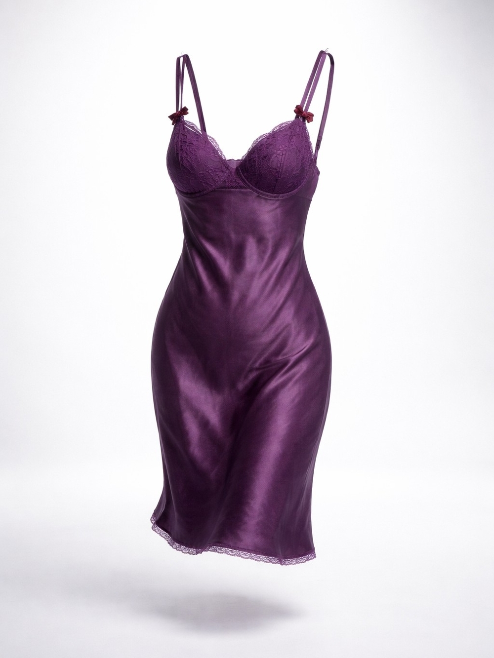 Morgan Taylor Plum Satin Lace-Trim Slip